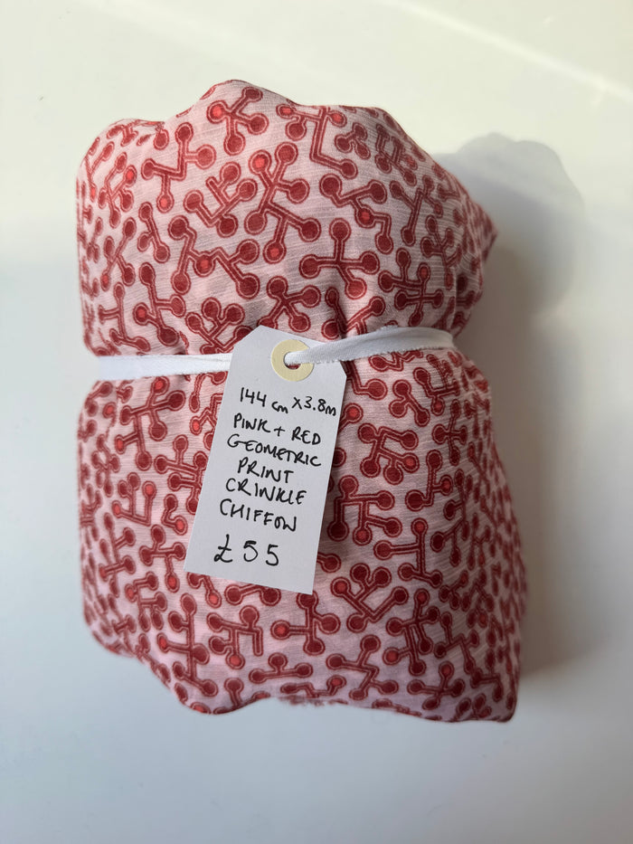 Pink + Red Geometric Print Crinkle Chiffon Remnant