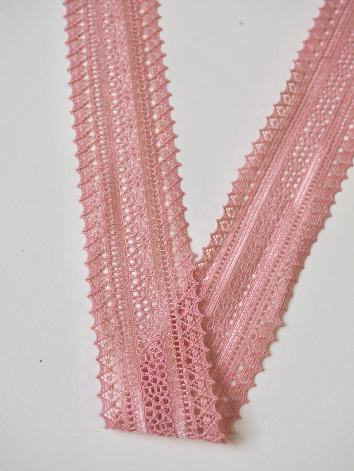 Pink Stretch Lace Trim 35mm