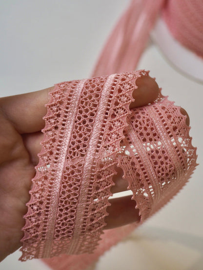 Pink Stretch Lace Trim 35mm