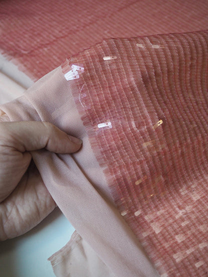 Pink Translucent Long Sequin Stretch Mesh