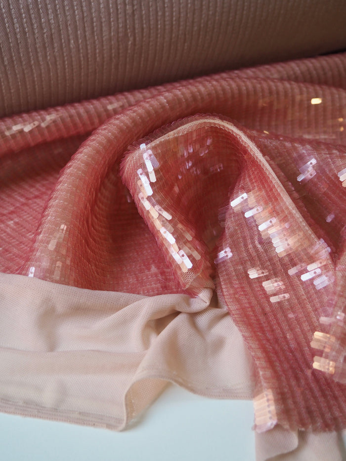 Pink Translucent Long Sequin Stretch Mesh