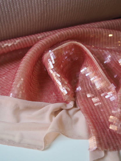 Pink Translucent Long Sequin Stretch Mesh