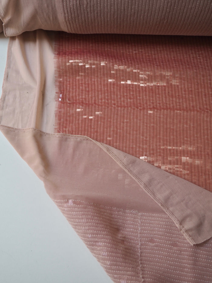 Pink Translucent Long Sequin Stretch Mesh
