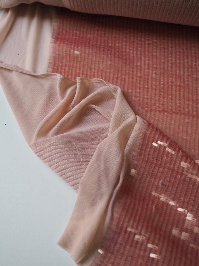 Pink Translucent Long Sequin Stretch Mesh