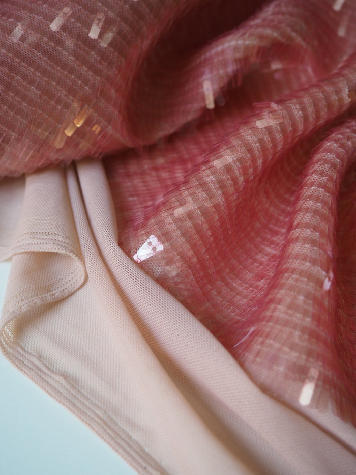 Pink Translucent Long Sequin Stretch Mesh