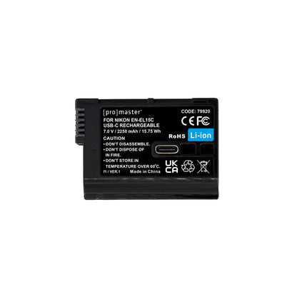 ProMaster Li-ion Battery for Nikon EN-EL15c with USB-C Charging - works with Z8, Zf, & Z6III