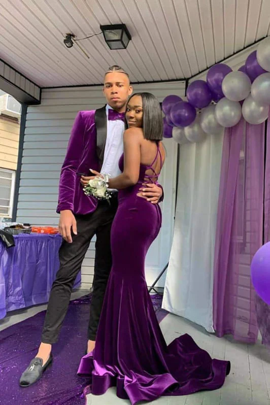 Purple Jacket with Black Satin Lapels Prom Tuxedo 3-pc Jacket Pants Bow-tie
