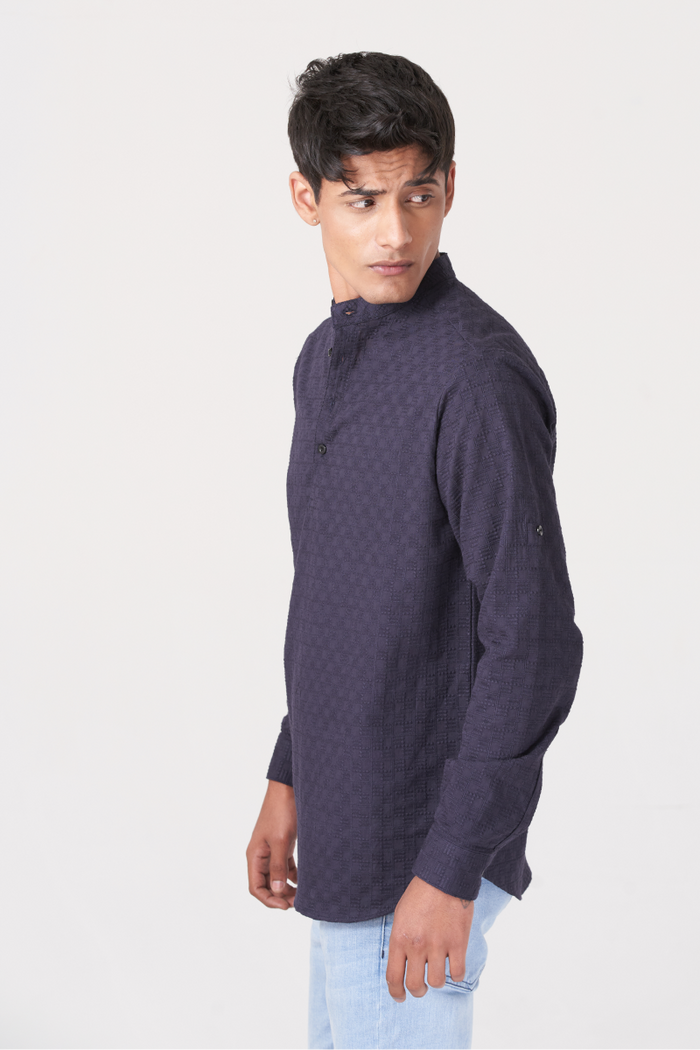 Purple Mandarin Button Shirt