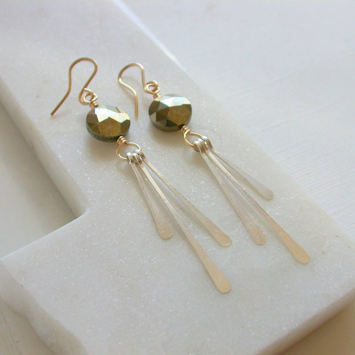 Pyrite Mixed Metal Coin Earrings