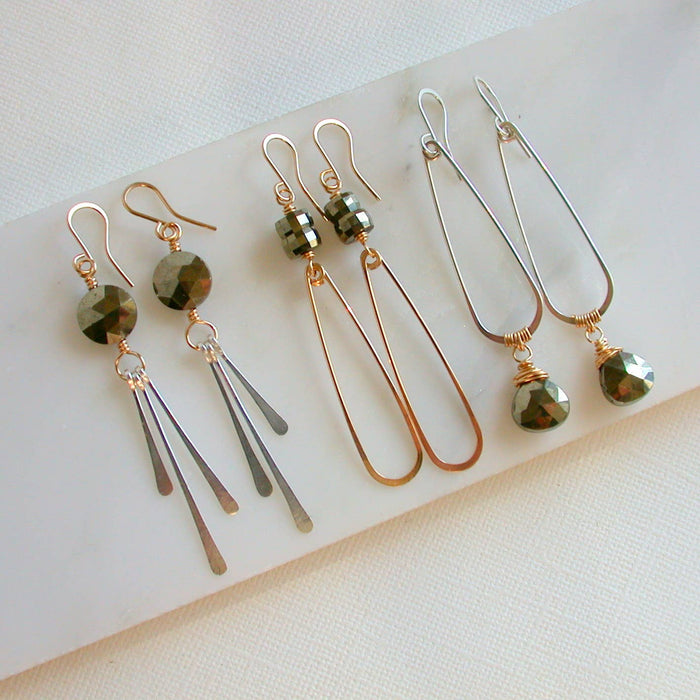 Pyrite Mixed Metal Coin Earrings