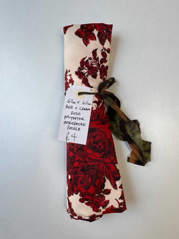Red + Cream Rose Polyester Interfaced Faille Remnant