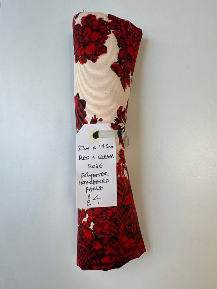 Red + Cream Rose Polyester Interfaced Faille Remnant