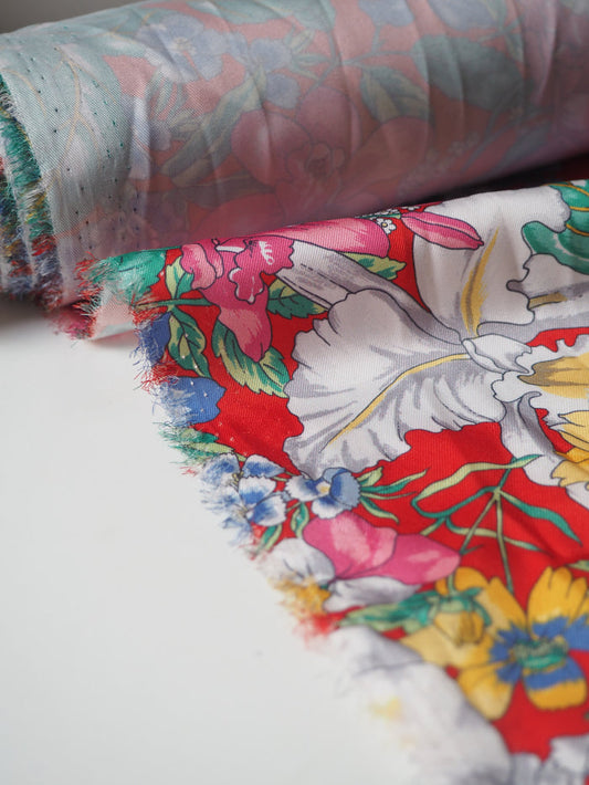 Red Floral Silk Twill