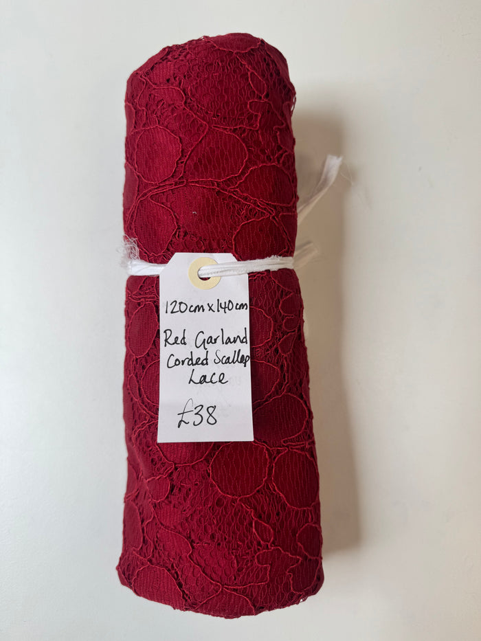 Red Garland Corded Scallop Lace Remnant