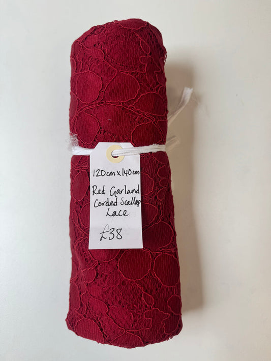 Red Garland Corded Scallop Lace Remnant