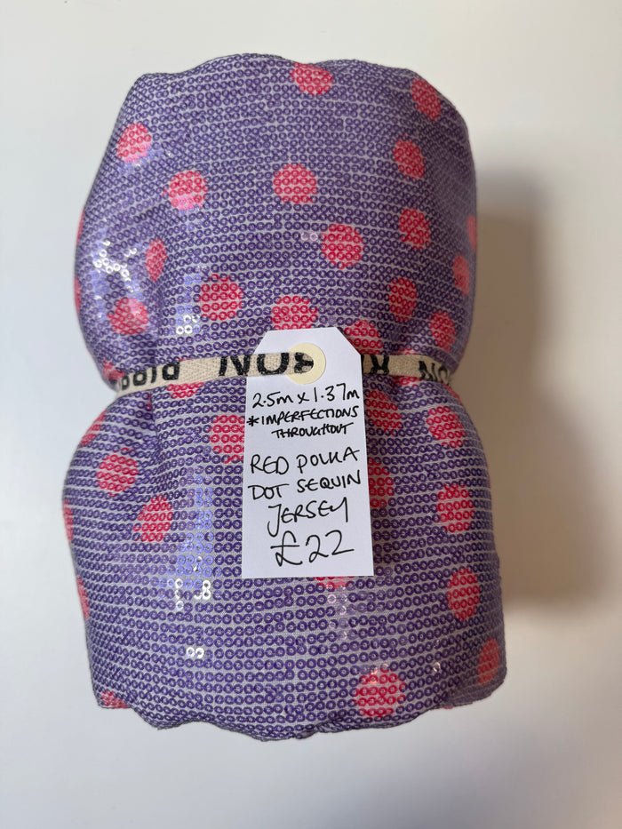 Red Polka Dot Sequin Jersey Remnant