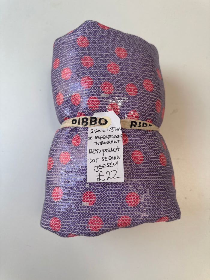 Red Polka Dot Sequin Jersey Remnant