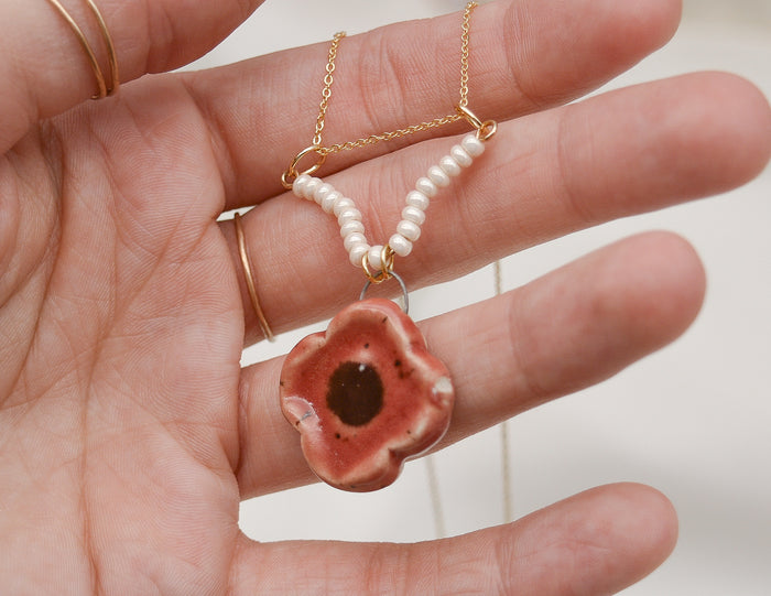 Red Poppy Necklace - Juice Ceramics