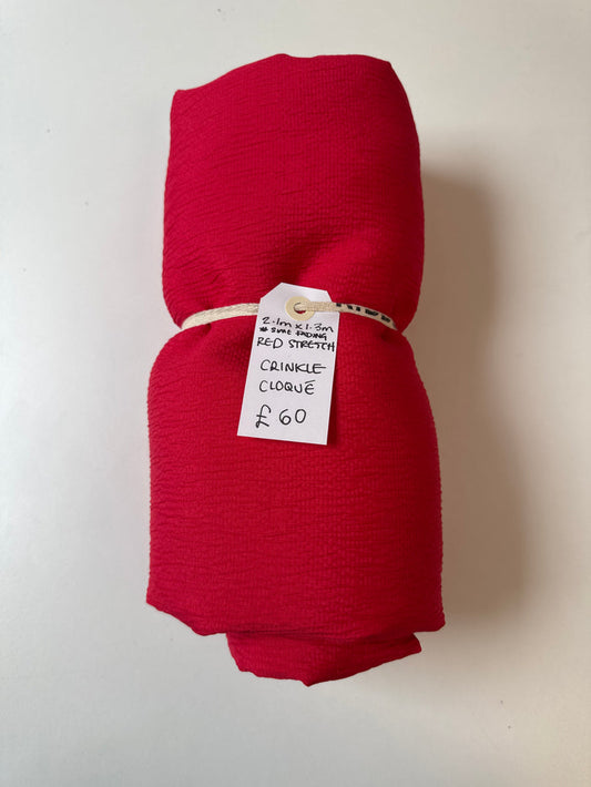 Red Stretch Crinkle Cloque Remnant