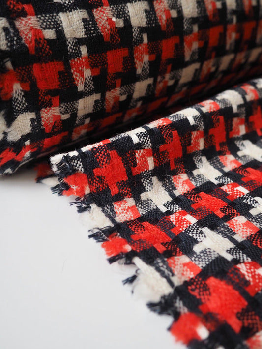 Red/Navy Check Wool/Cotton Jacquard