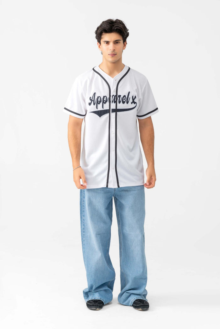 RELAXED FIT MESH BUTTON DOWN BASEBALL JERSEY SHIRT