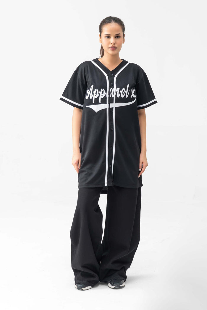 RELAXED FIT MESH BUTTON DOWN BASEBALL JERSEY SHIRT