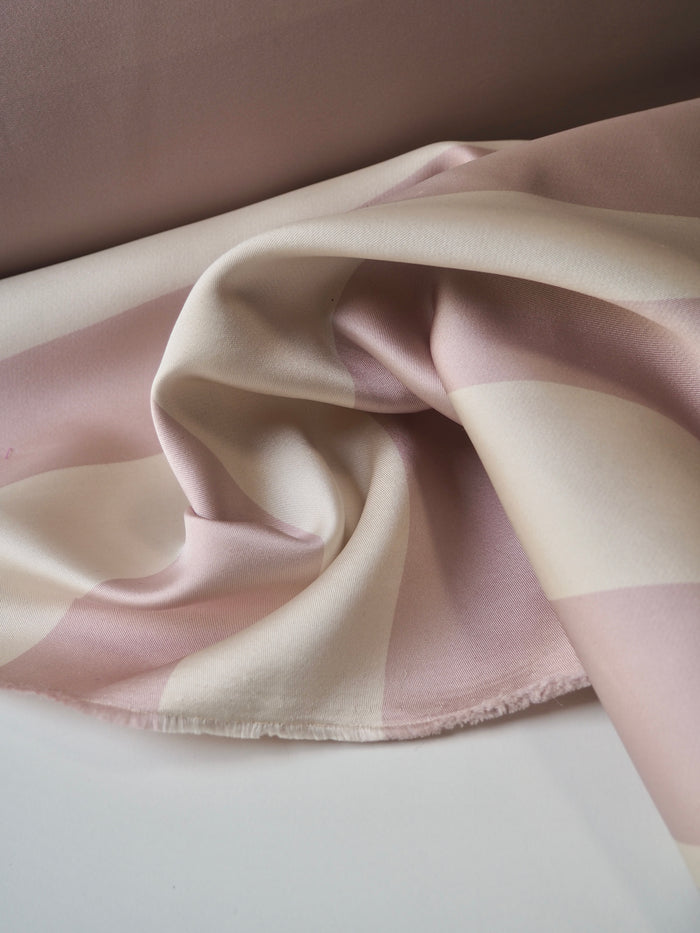 Rose + Cream Stripe Double Faced Silk Blend Sateen
