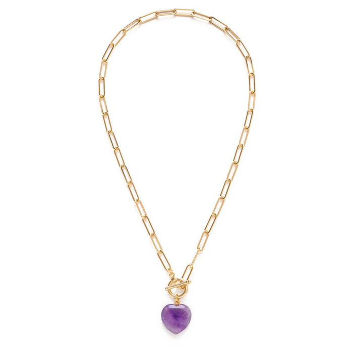 Rose Quartz Roxy Chain Toggle Clasp Heart Necklace