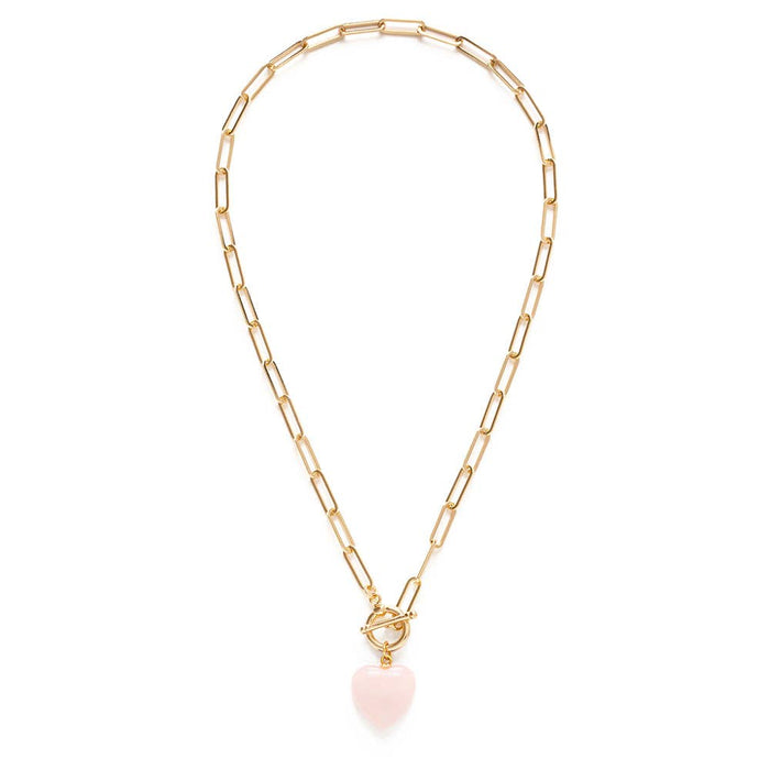 Rose Quartz Roxy Chain Toggle Clasp Heart Necklace