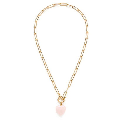 Rose Quartz Roxy Chain Toggle Clasp Heart Necklace