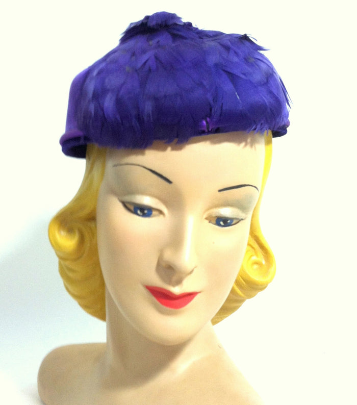 Royal Purple Feathered Peaked Hat circa 1950s