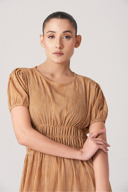 Rust Women's Gathered Waist Long Dress