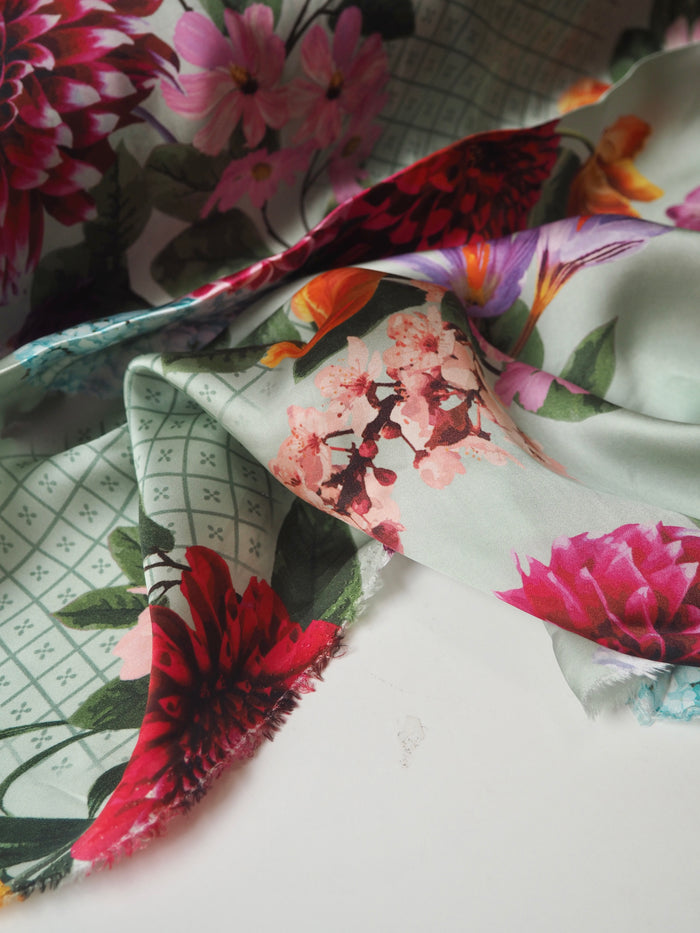 Sage Floral Cupro Satin