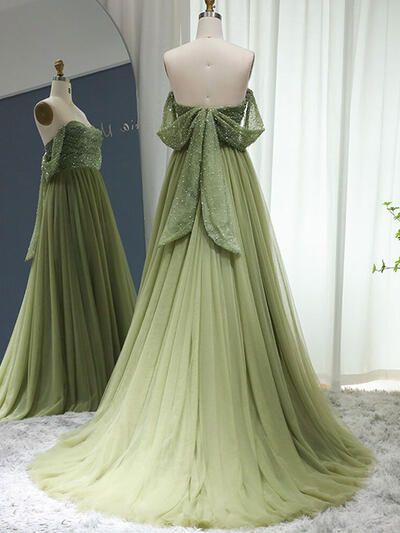 Sage Green Prom Dress 2024 Off the Shoulder Tulle with Pleats