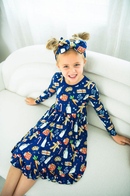 Santa‚Äôs Treats Long Sleeve Big Kid Twirl Dress - Jammie Session