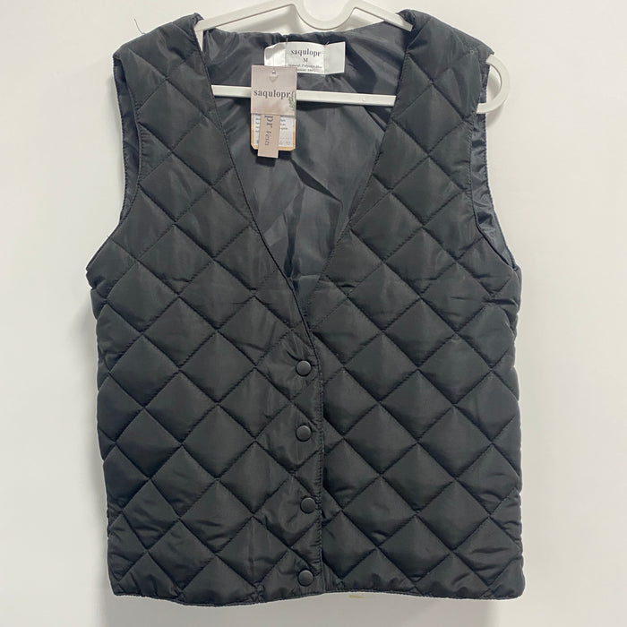 saqulopr Black Vest V-neck 4 Snaps