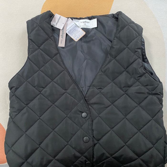 saqulopr Black Vest V-neck 4 Snaps