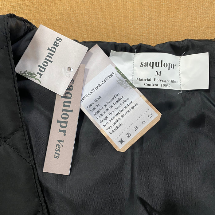 saqulopr Black Vest V-neck 4 Snaps