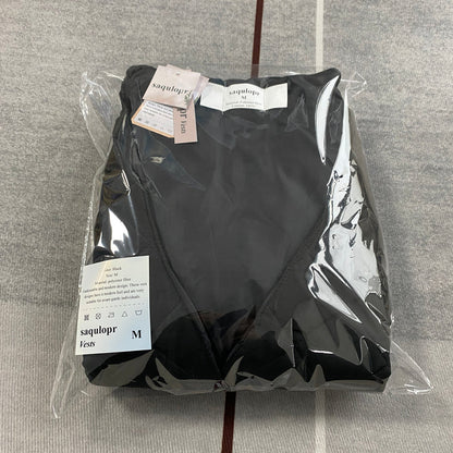 saqulopr Black Vest V-neck 4 Snaps