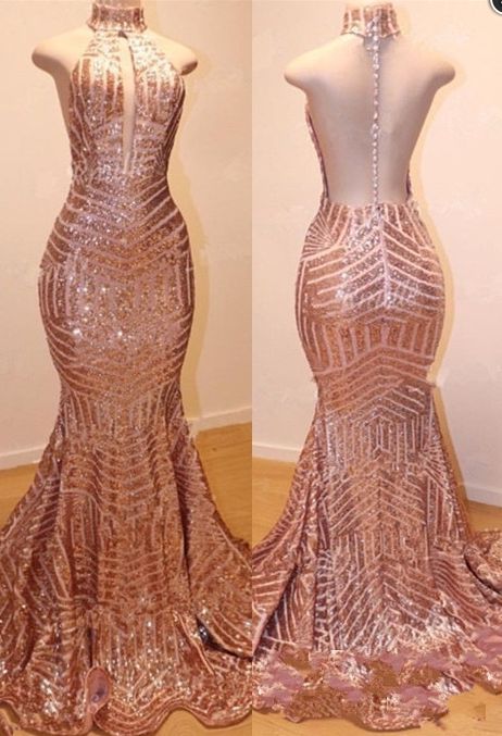 Sequin Prom Dress 2023 Halter Neck Hollow Open Back