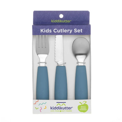 Set de couverts enfant en inox & silicone KiddiKutter - Bleu