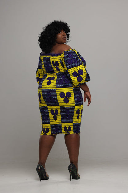 Short puffy sleeve elastic dress.