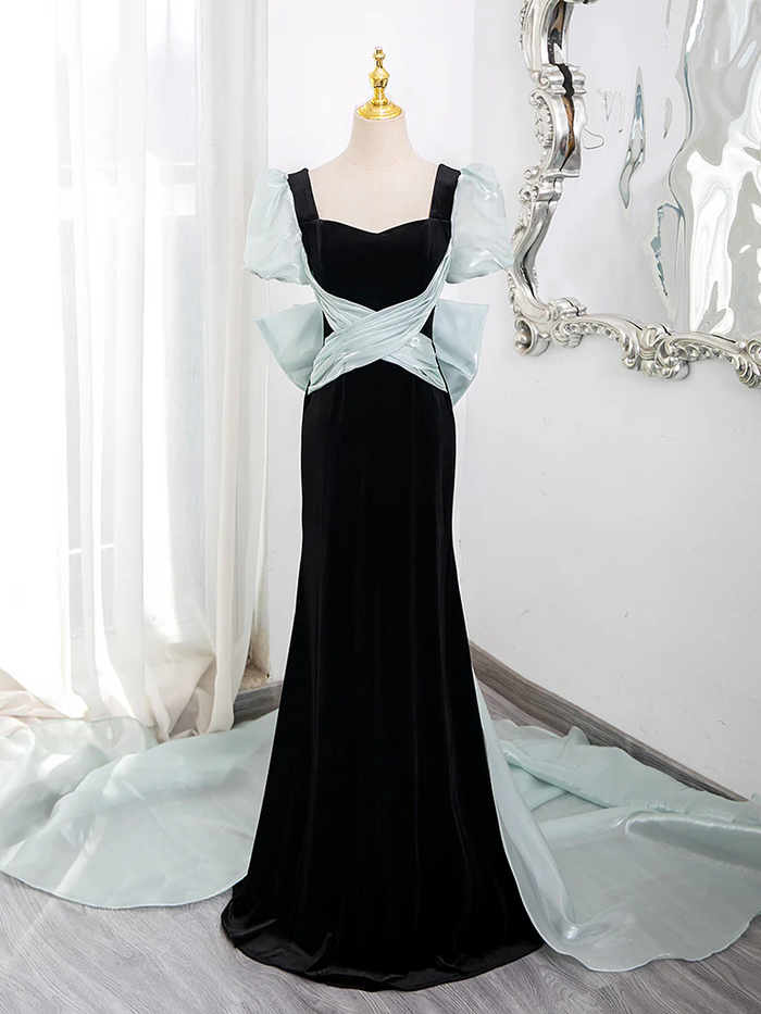 Short Puffy Sleeves Prom Dress 2025 Corset Back with Huge Bow Tail
