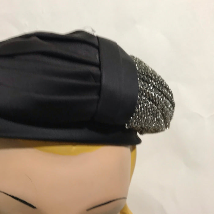 Silver Lurex and Black Satin Pill Box Hat circa 1960s