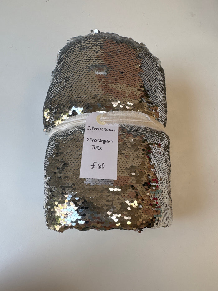 Silver Sequin Tulle Remnant