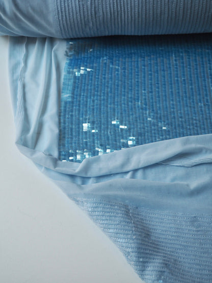 Sky Blue Translucent Long Sequin Stretch Mesh
