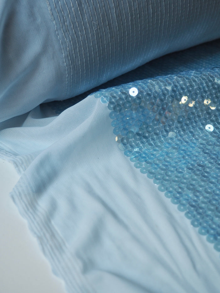 Sky Blue Translucent Sequin Stretch Mesh