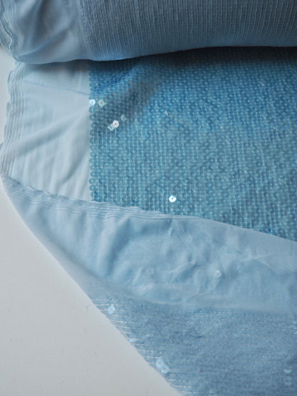 Sky Blue Translucent Sequin Stretch Mesh