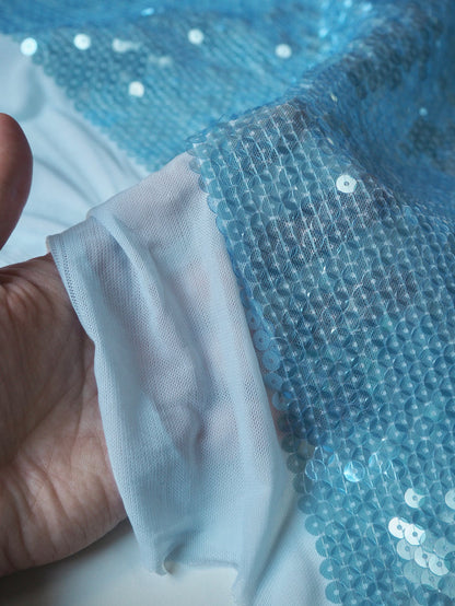 Sky Blue Translucent Sequin Stretch Mesh