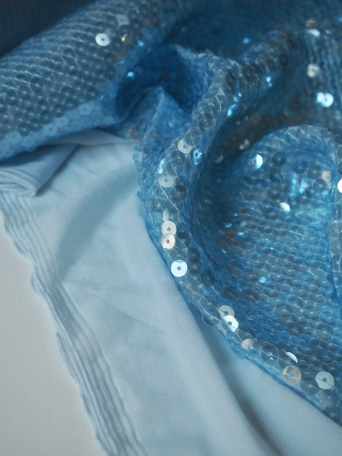 Sky Blue Translucent Sequin Stretch Mesh
